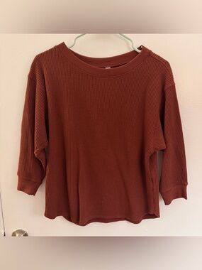 Uniqlo Waffle Knit 3/4 Sleeve Top - Rust